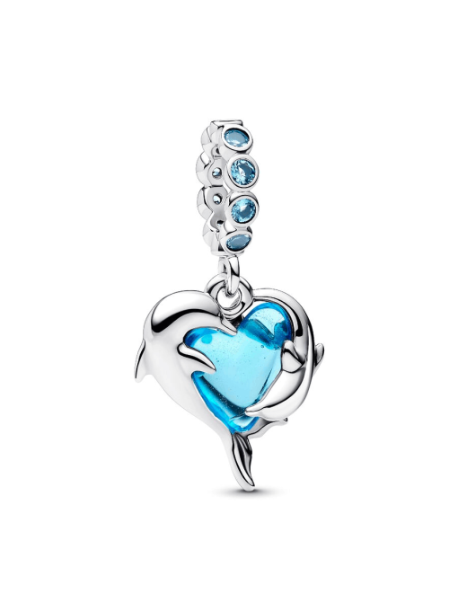 Blue Murano Glass Dolphins Dangle Charm - Image 3