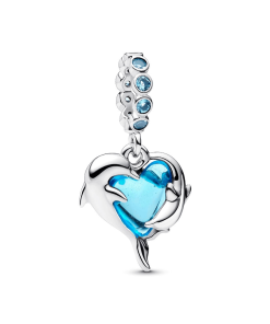 Blue Murano Glass Dolphins Dangle Charm