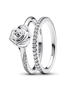 Sparkling Rose in Bloom Ring Set