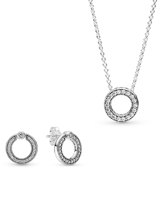 Pave and Logo Circle Necklace and Earring Set