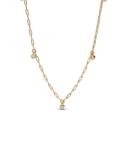 Pandora Era Bezel Lab-Grown Diamond Dangle Station Paperclip Chain Necklace