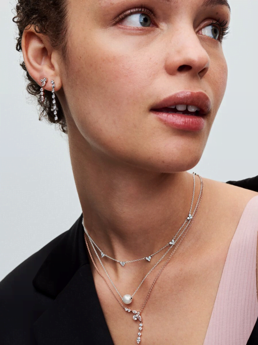 Triple Stone Heart Station Chain Necklace - Image 5