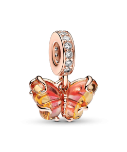 Pink & Yellow Murano Glass Butterfly Dangle Charm