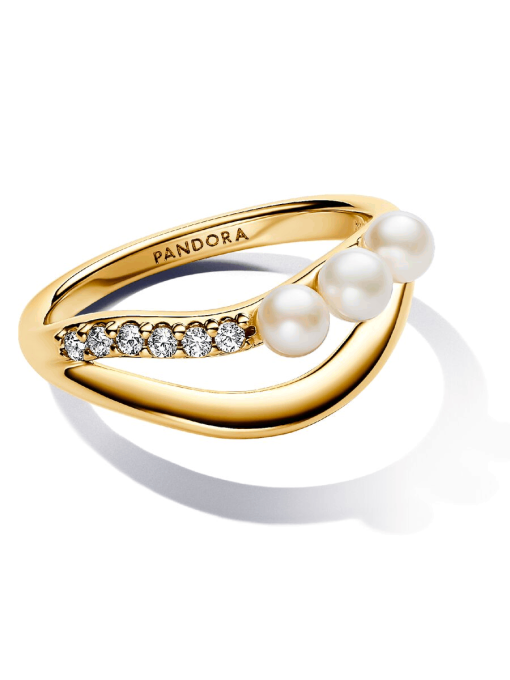 Treated Freshwater Cultured Pearl & Organically Shaped Double Band Ring - Image 5