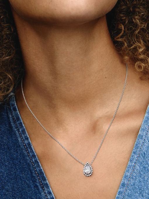 Sparkling Pear Halo Collier Necklace - Image 2