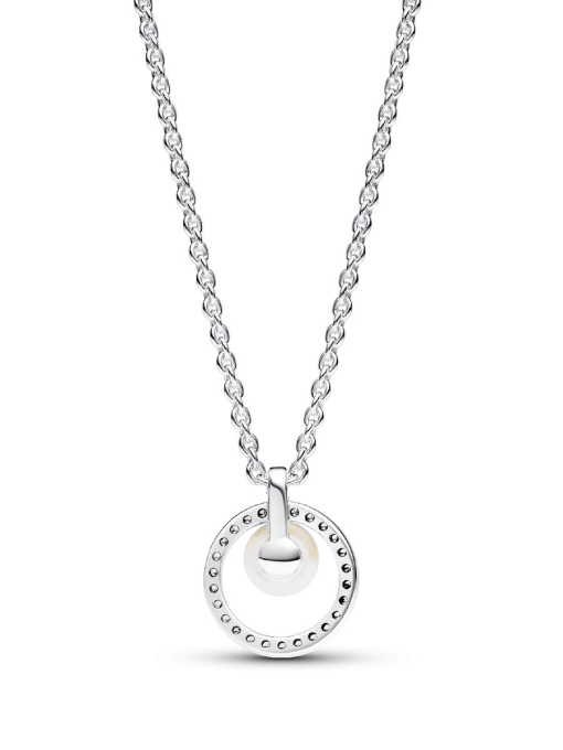 Treated Freshwater Cultured Pearl & Pave Collier Necklace - Image 3