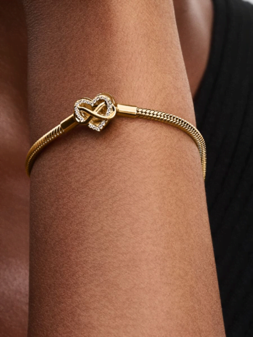 Sparkling Infinity Heart Clasp Snake Chain Bracelet - Image 2