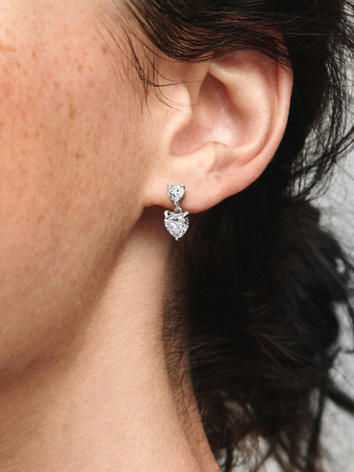 Double Heart Sparkling Stud Earrings - Image 2