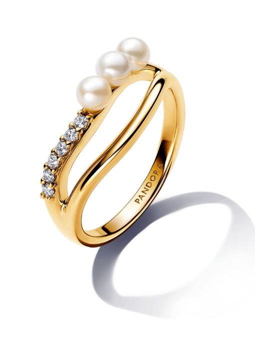 Treated Freshwater Cultured Pearl & Organically Shaped Double Band Ring