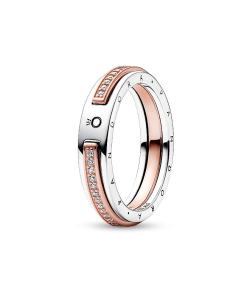 Pandora Signature Two-tone Logo & Pave Ring