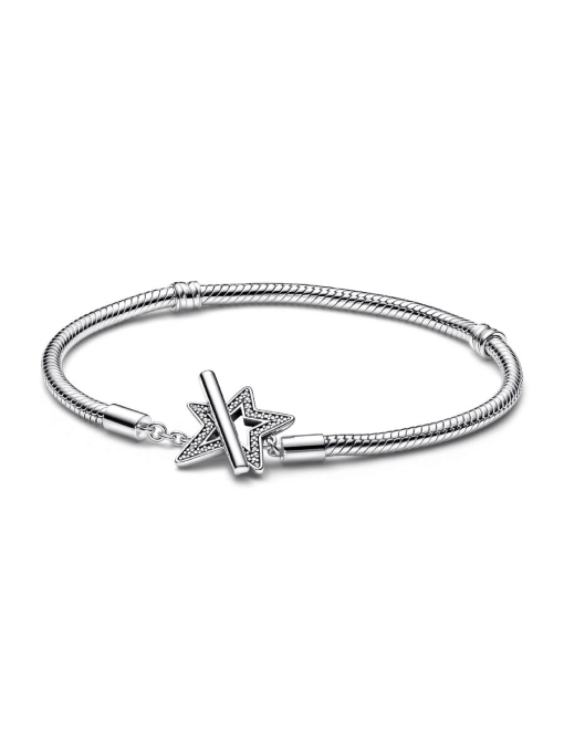 Pandora Moments Asymmetric Star T-bar Snake Chain Bracelet - Image 3