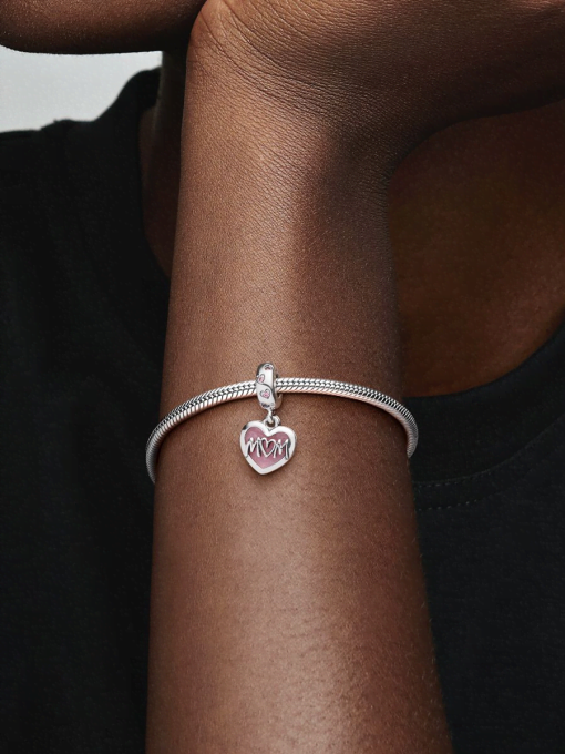 Mom Script Heart Dangle Charm - Image 2