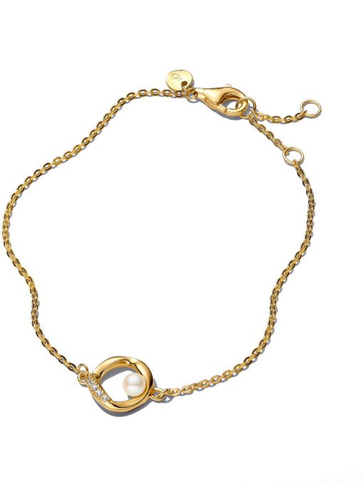 Organically Shaped Pave Circle & Treated Freshwater Cultured Pearl Bracelet - Image 3