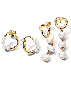 PANDORA ESSENCE Organically Shaped Pearl Circle Earring Stack