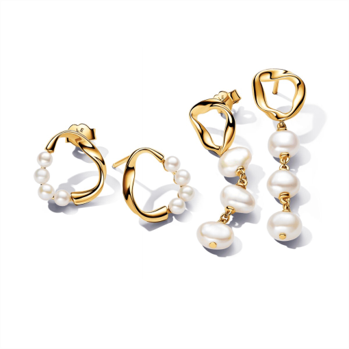 PANDORA ESSENCE Organically Shaped Pearl Circle Earring Stack