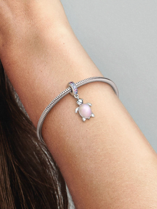 Murano Glass Pink Sea Turtle Dangle Charm - Image 2