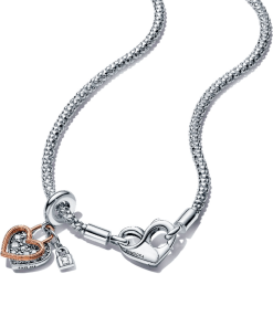 Pandora Moments Studded Chain Necklace and Heart Dangle Set