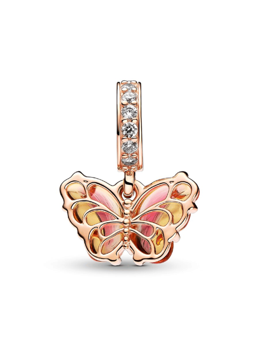 Pink & Yellow Murano Glass Butterfly Dangle Charm - Image 5