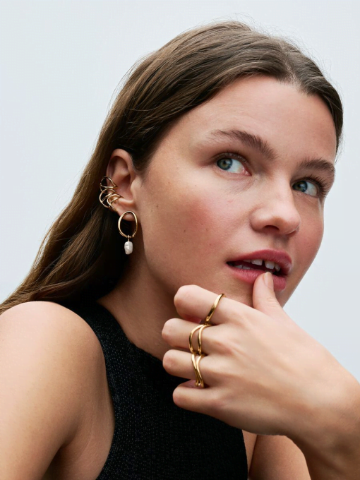 Organically Shaped Circle & Baroque Treated Freshwater Cultured Pearl Earrings - Image 5