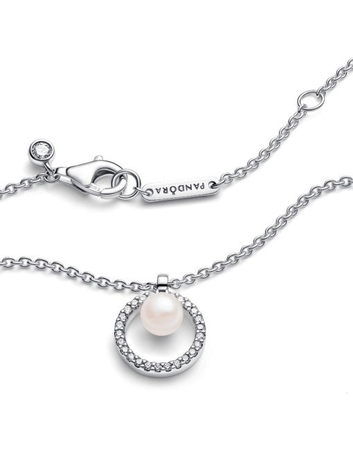 Treated Freshwater Cultured Pearl & Pave Collier Necklace - Image 5