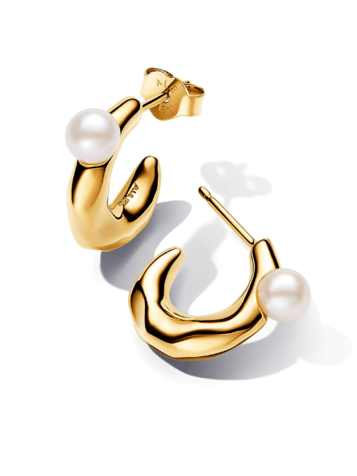 Treated Freshwater Cultured Pearl & Organically Shaped Hoop Earrings - Image 2