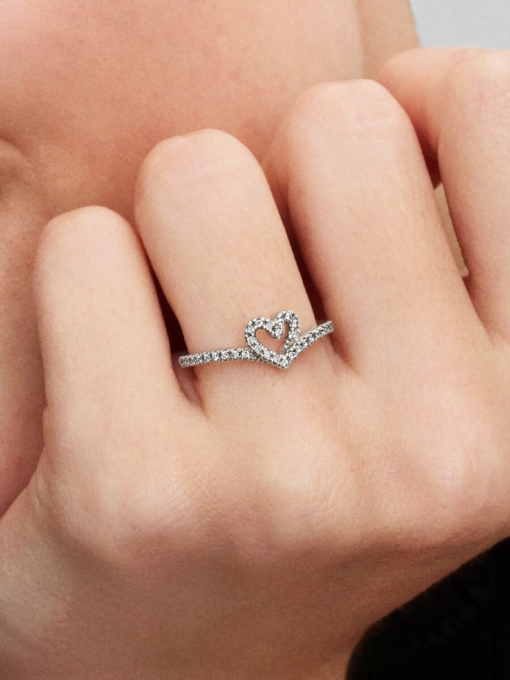 Sparkling Wishbone Heart Ring - Image 2