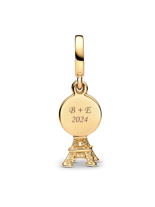 Paris Eiffel Tower Lab-Grown Diamond Engravable Double Dangle Charm - Image 5