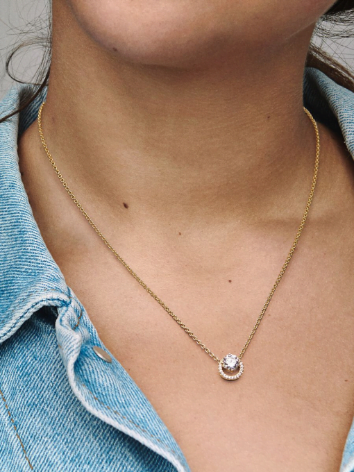 Sparkling Round Halo Pendant Collier Necklace - Image 2