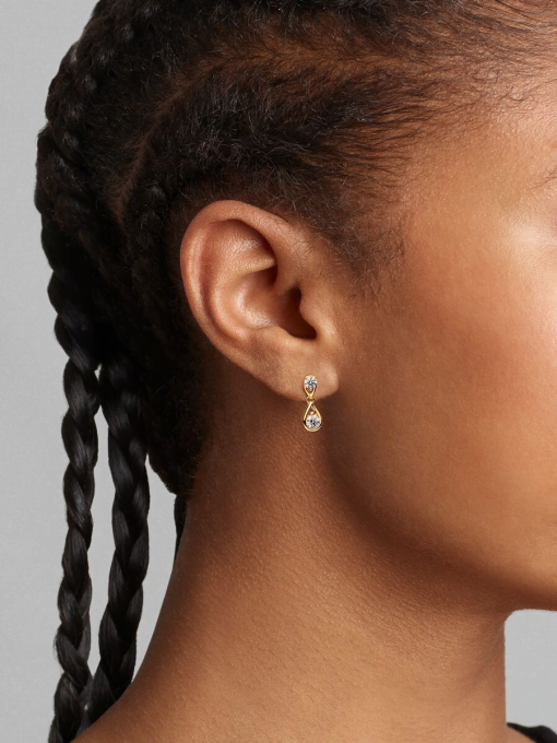 Pandora Infinite 14k Gold Double Lab-grown Diamond Drop Earrings - Image 2