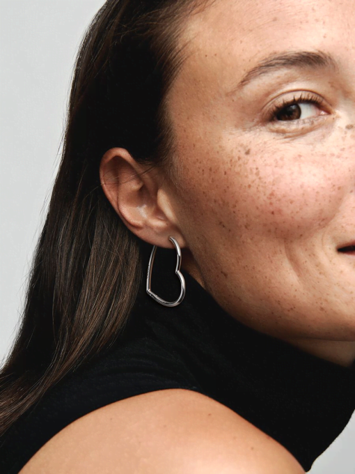 Asymmetrical Heart Hoop Earrings - Image 4
