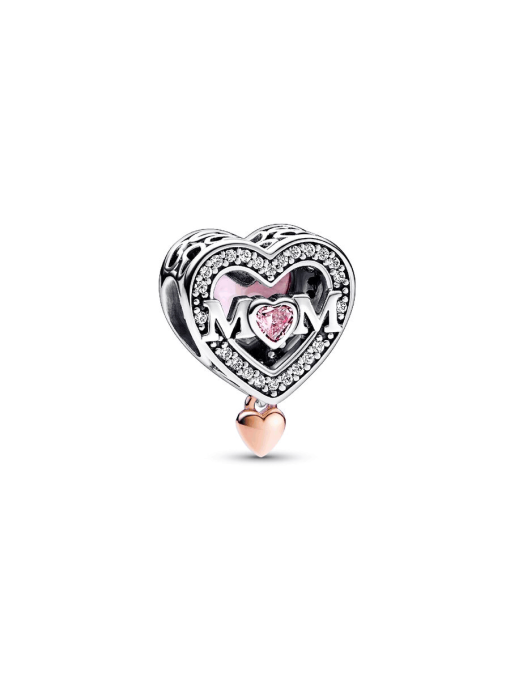 Two-tone Openwork Mom & Heart Charm