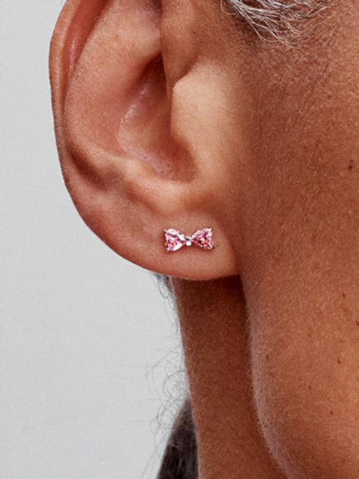 Sparkling Pink Bow Stud Earrings - Image 2