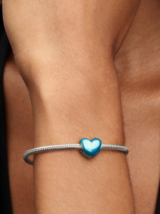 Metallic Sky Blue Heart Charm - Image 2