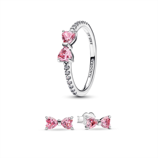 Sparkling Pink Bow Ring Set - Image 2