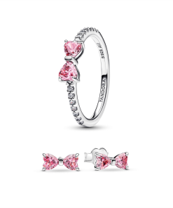 Sparkling Pink Bow Ring Set