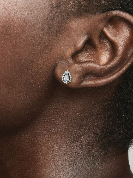 Sparkling Pear Halo Stud Earrings - Image 2