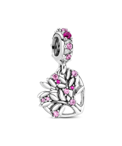 Pink Heart Family Tree Dangle Charm