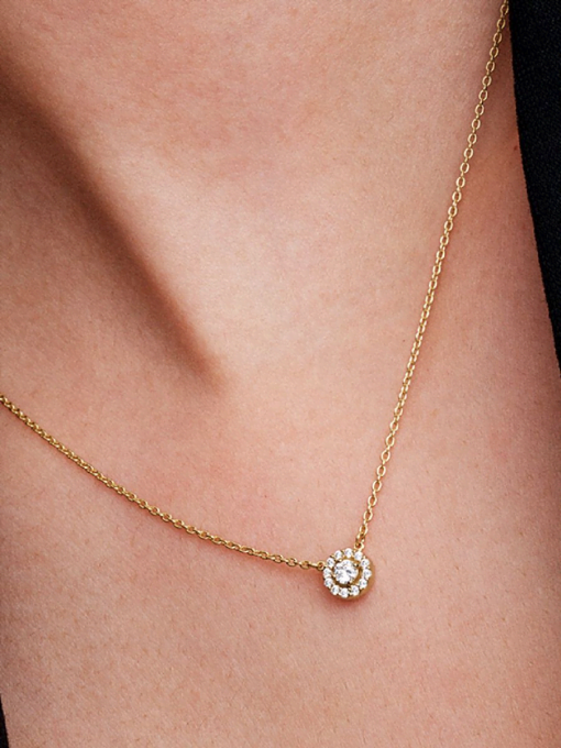 Round Pave Halo Pendant Necklace - Image 2
