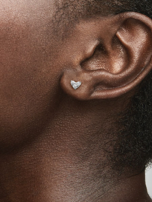 Triple Stone Heart Stud Earrings - Image 2