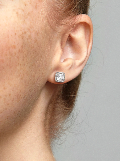 Square Sparkle Halo Stud Earrings - Image 2