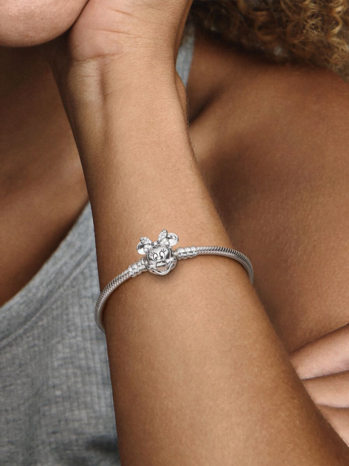Disney Pandora Moments Pave Minnie Mouse Clasp Snake Chain Bracelet - Image 2