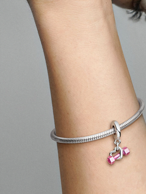 Dumbbell & Heart Dangle Charm - Image 2