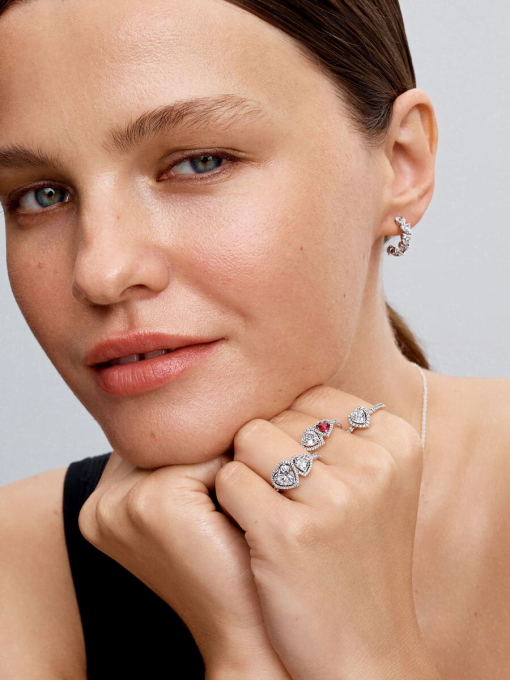 Sparkling Hearts Open Hoop Earrings - Image 6