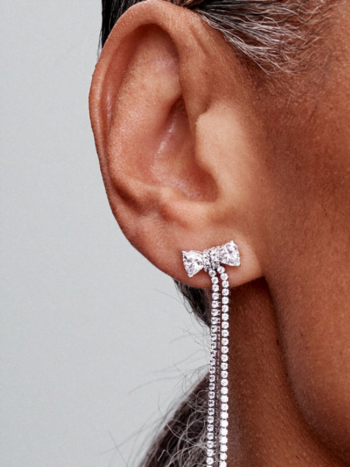 Pave Bow Drop Earrings - Image 2
