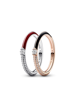 Pandora ME Pave Red and Black Ring Set