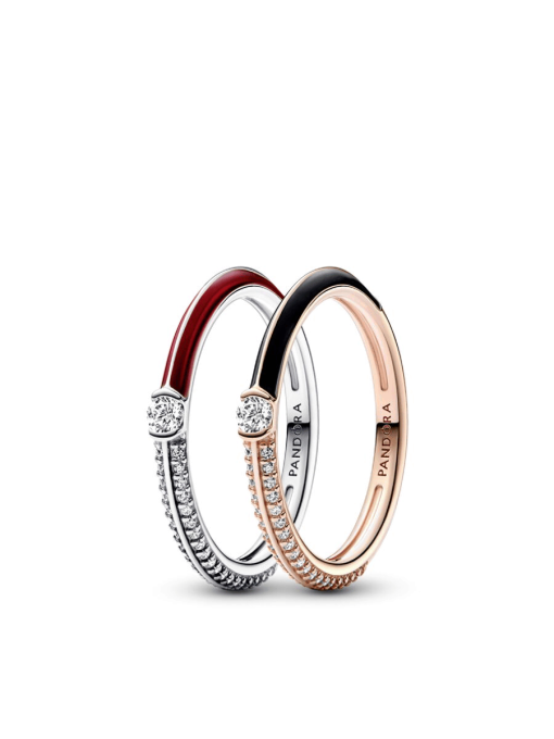 Pandora ME Pave Red and Black Ring Set
