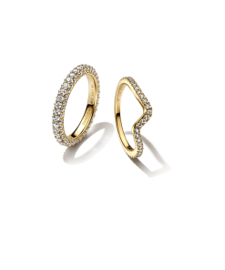 Pandora Timeless Pave & Sparkling Wave Ring Set