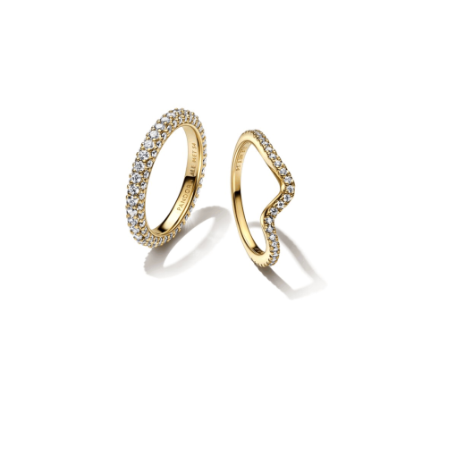 Pandora Timeless Pave & Sparkling Wave Ring Set