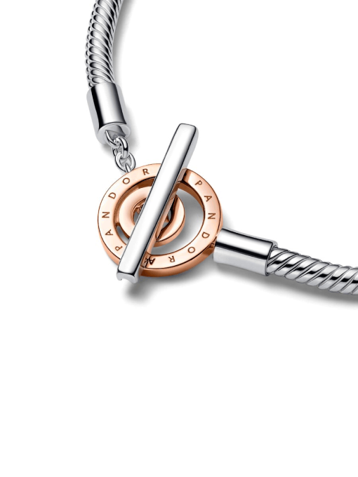 Pandora Moments Two-tone Logo T-Bar Snake Chain Bracelet - Image 6