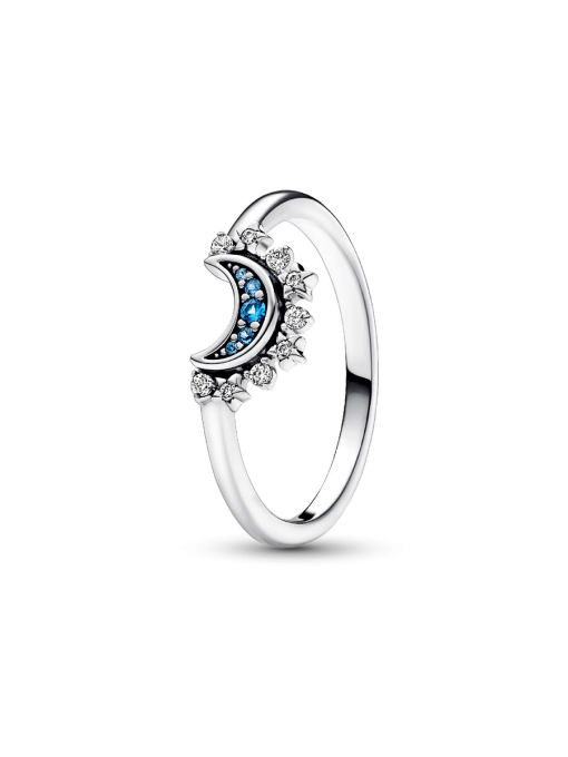 Celestial Blue Sparkling Moon Ring - Image 3